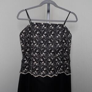 Aspeed Black Satin Maxi Dress Embroidered M